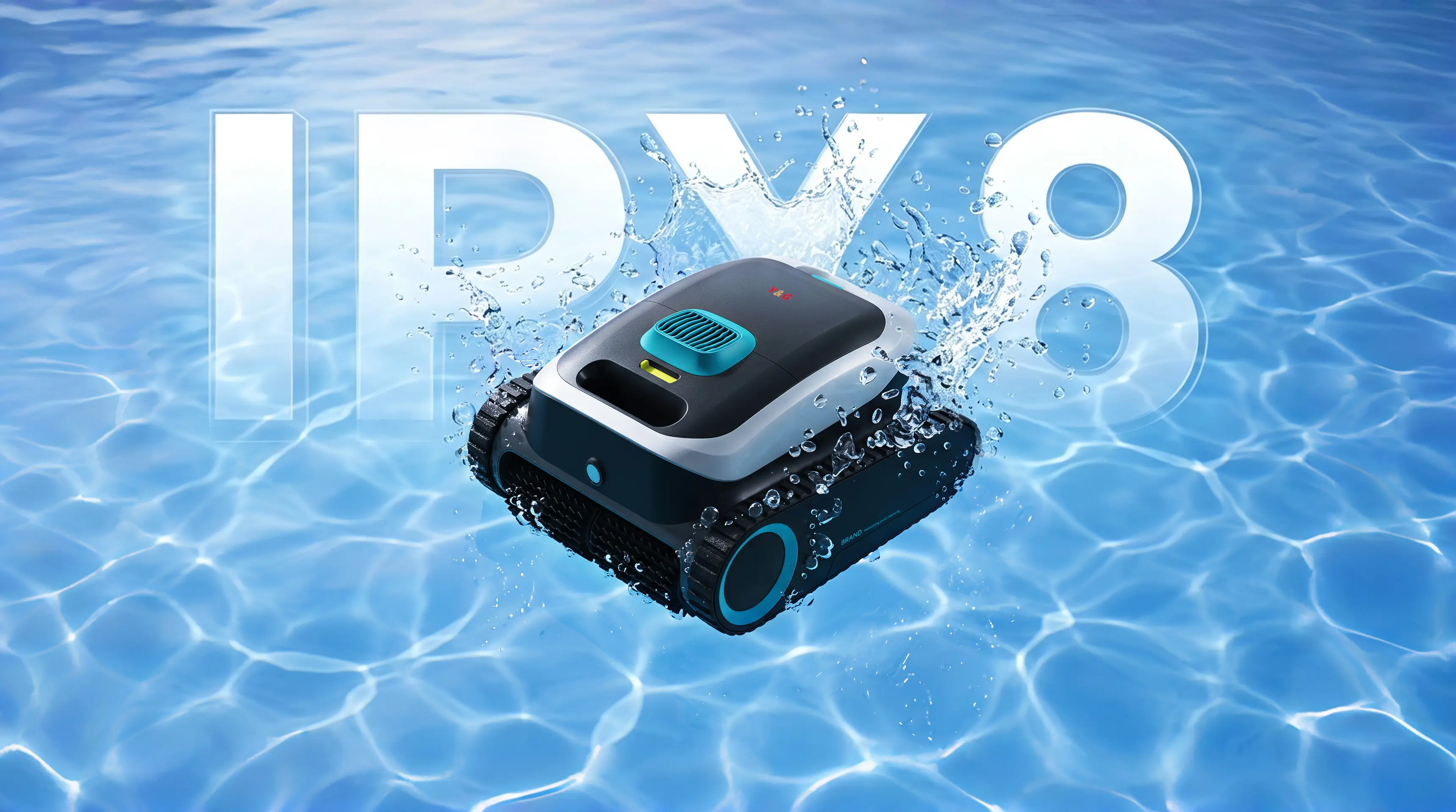 YG-PC02 robotic pool cleaner with IPX8 waterproof rating splashing into water