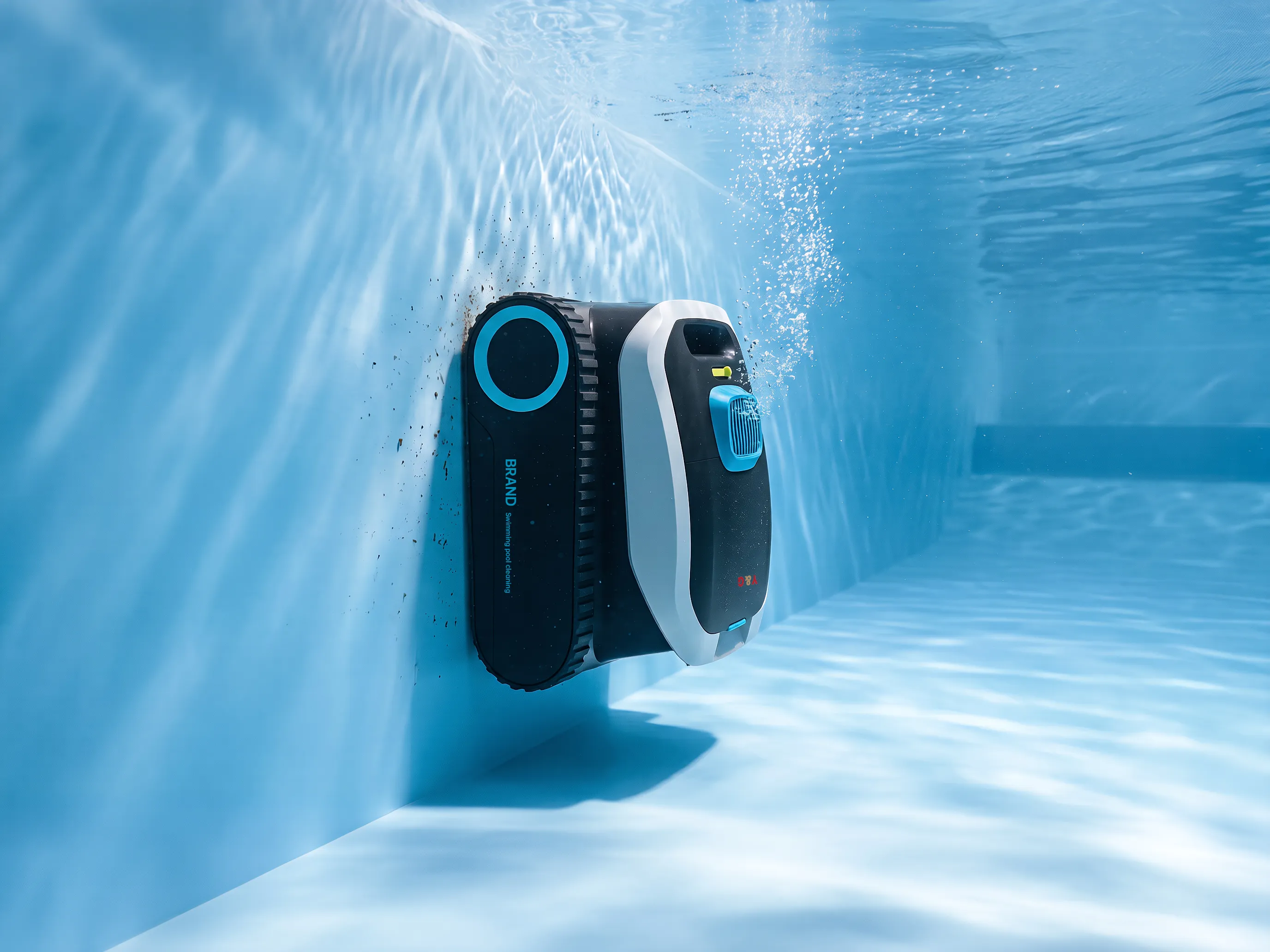 Wall-climbing pool cleaner robot with strong grip scrubbing wall stains